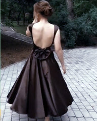 Ball Gown Bow Back Satin Party Dress Tea Length