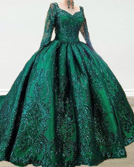 Ball Gown Long Sleeves Sequin Embroidery Dresses