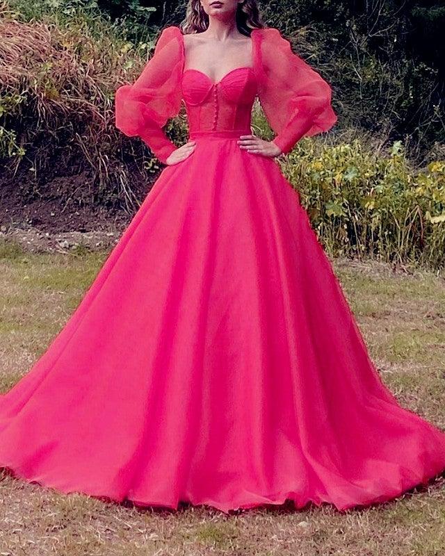 Ball Gown Organza Dresses Sweetheart Corset With Puffy Sleeves - RongMoon