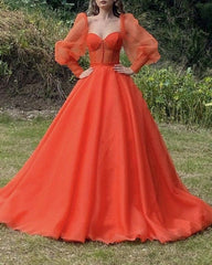 Ball Gown Organza Dresses Sweetheart Corset With Puffy Sleeves - RongMoon