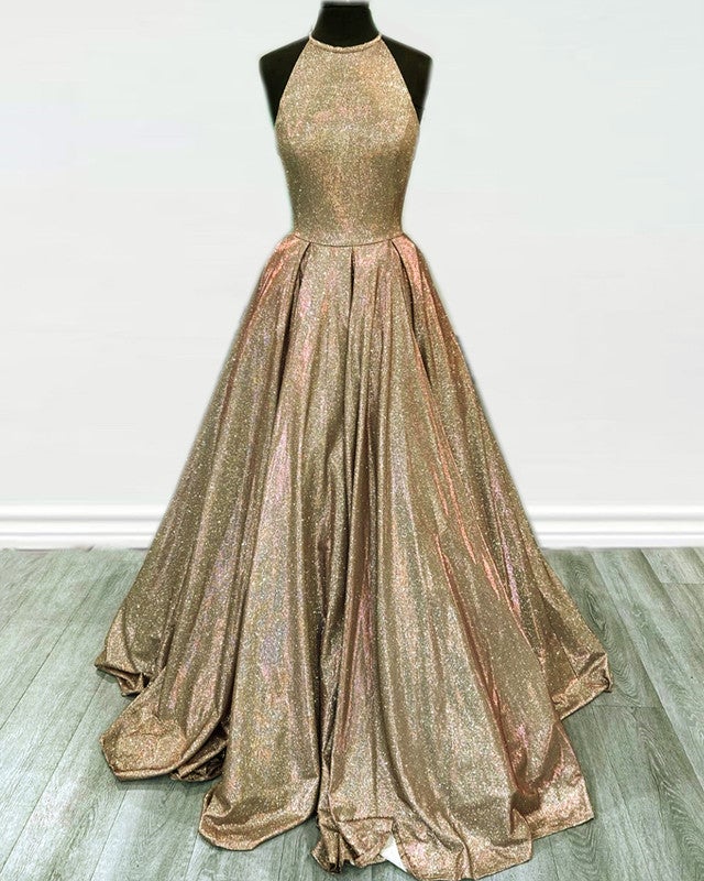 Ball Gown Sparkly Dresses Halter
