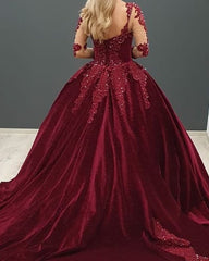 Ball Gown Velvet Dresses Long Sleeves Appliques