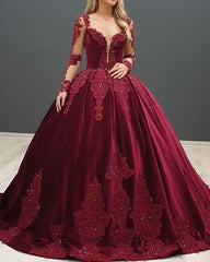 Ball Gown Velvet Dresses Long Sleeves Appliques