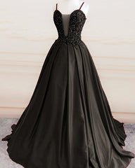 Beaded Corset Ball Gown Satin Dresses Spaghetti Straps