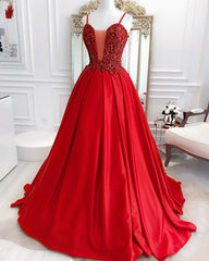 Beaded Corset Ball Gown Satin Dresses Spaghetti Straps