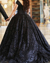 Black Sparkly Wedding Dresses Off Shoulder - RongMoon
