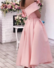 1950s Tea Length Satin Dresses Off Shoulder