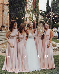 Long Blush Chiffon Bridesmaid Dresses Mixed Style