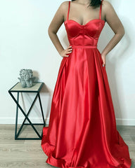 Long Sweetheart Spaghetti Straps Satin Dress