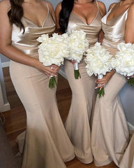 Mermaid Champagne Bridesmaid Dresses Cowl Neck - RongMoon