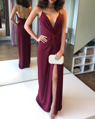 Burgundy Chiffon Sheath Split Dress