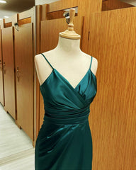 Teal Satin V Neck Sheath Midi Dress