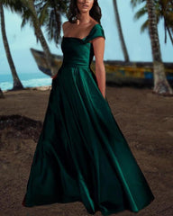 Dark Green One Shoulder Satin Dress - RongMoon