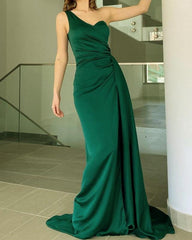 Mermaid Emerald Satin One Shoulder Dress - RongMoon