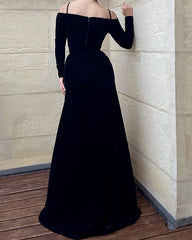 Black Off The Shoulder Split Velvet Dress