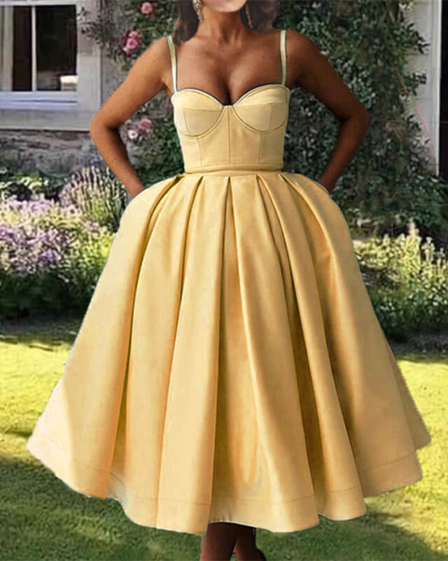 Light Yellow Satin Midi Corset Dress