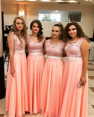 Lace Appliques Cap Sleeves Chiffon Bridesmaid Dresses