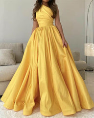 Bright Yellow Satin One Shoulder Dress - RongMoon