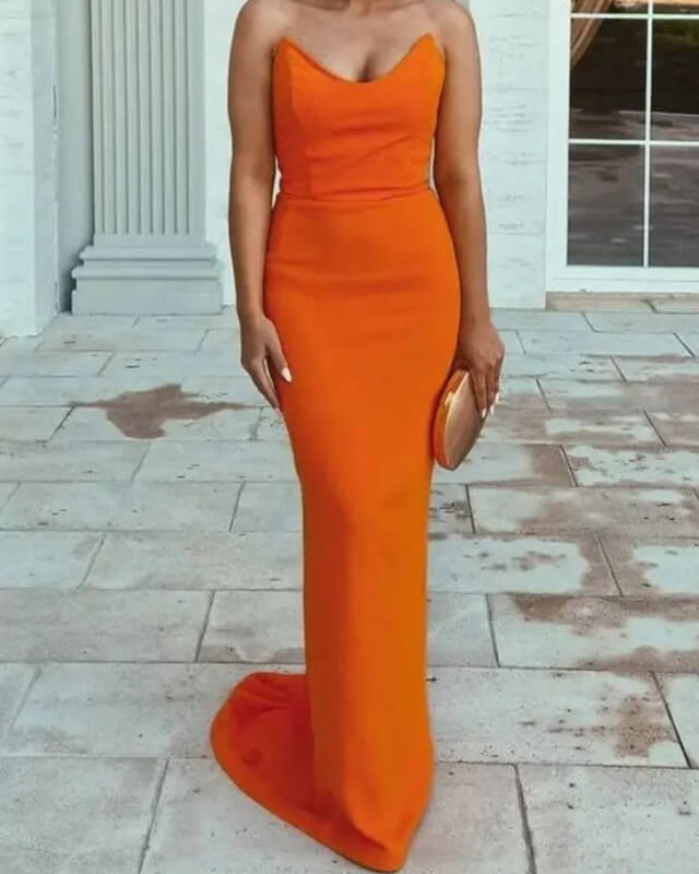 Mermaid Strapless Orange Dress