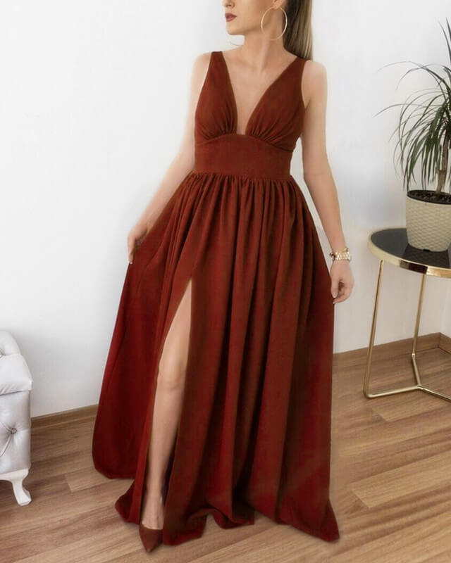 Long Plunging Split Bridesmaid Dress