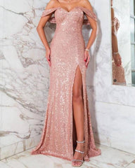 Mermaid Rose Gold Sequin Split Dress - RongMoon