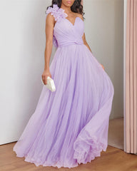 Lilac Chiffon One Shoulder Dress