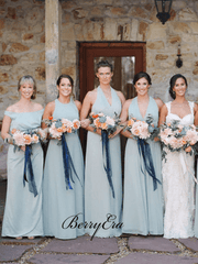 Mismatched Light Blue Chiffon Long Bridesmaid Dresses - RongMoon