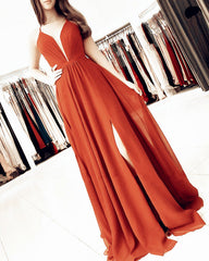 Sexy Plunge Neck Side Split Chiffon Bridesmaid Dresses
