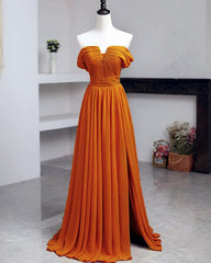 Off The Shoulder Split Chiffon Long Dresses
