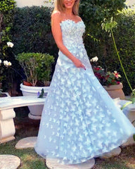 Butterfly Lace Sweetheart Prom Dresses Tulle Long