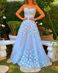 Butterfly Lace Sweetheart Prom Dresses Tulle Long
