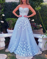Butterfly Lace Sweetheart Prom Dresses Tulle Long