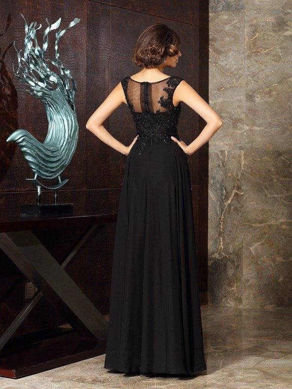 A-Line/Princess Scoop Applique Sleeveless Long Chiffon Mother of the Bride Dresses - RongMoon