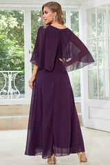 2023 Short Sleeve Appliques Chiffon Long Party Dress