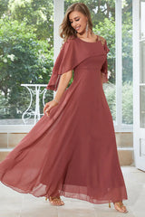 2023 Short Sleeve Appliques Chiffon Long Party Dress