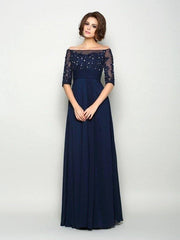 A-Line/Princess Off-the-Shoulder Beading 1/2 Sleeves Long Chiffon Mother of the Bride Dresses - RongMoon