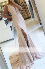 Sexy Prom Dresses Mermaid Deep V-neck Slit Beaded Elegant Long Prom Gown Evening Dresses Evening Gown Robe De Soiree - RongMoon