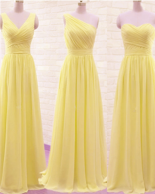Simple Pleated Chiffon Bridesmaid Dresses Mixed Style