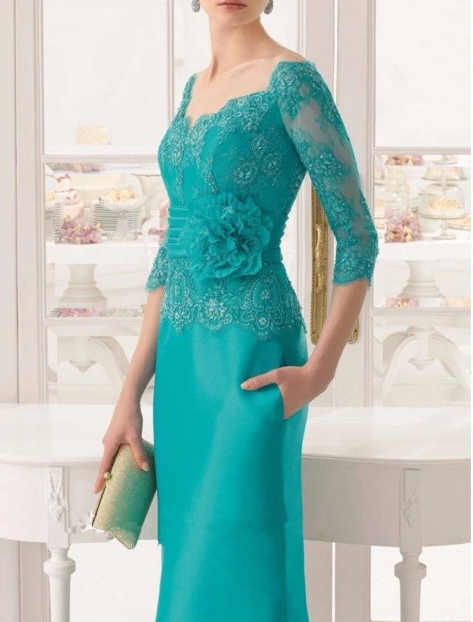 Mint Green Mother Of The Bride Dresses Sheath 3/4 Sleeves Appliques Beaded Long Wedding Party Dress Mother Dress For Wedding - RongMoon