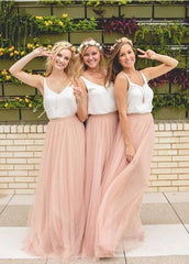Elegant Bridesmaid Dresses For Women A-line Deep V-neck Tulle Long Cheap Under 50 Wedding Party Dresses - RongMoon