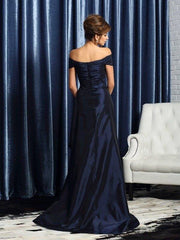 Trumpet/Mermaid Off-the-Shoulder Short Sleeves Long Taffeta Mother of the Bride Dresses - RongMoon
