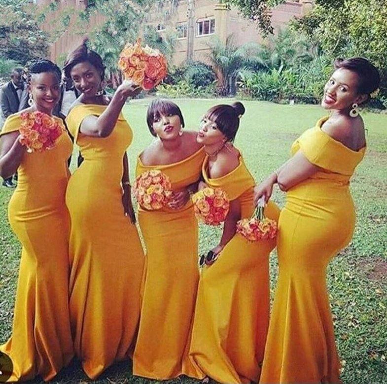 Orange Bridesmaid Dresses For Women Mermaid Off The Shoulder Long Cheap Under 50 Wedding Party Dresses - RongMoon