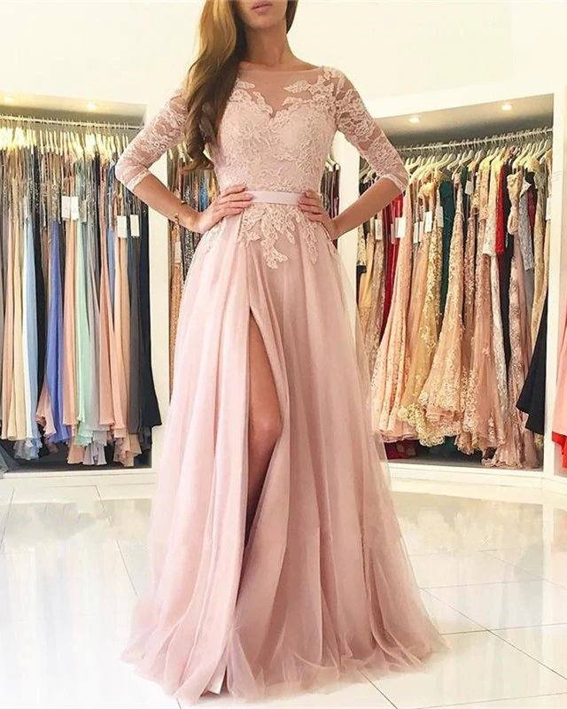 Pink Tulle Bridesmaid Dresses With Sleeves - RongMoon