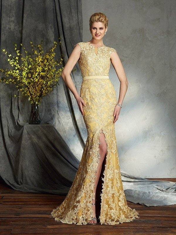 Trumpet/Mermaid Scoop Lace Sleeveless Long Lace Mother of the Bride Dresses - RongMoon
