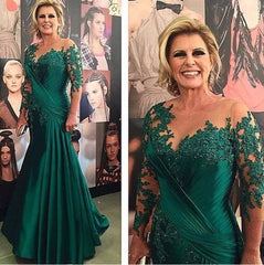 Green Mother Of The Bride Dresses Mermaid Long Sleeves Appliques Beaded Long Wedding Party Dress - RongMoon