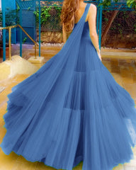 Tulle Ruffles Prom Dresses One Shoulder
