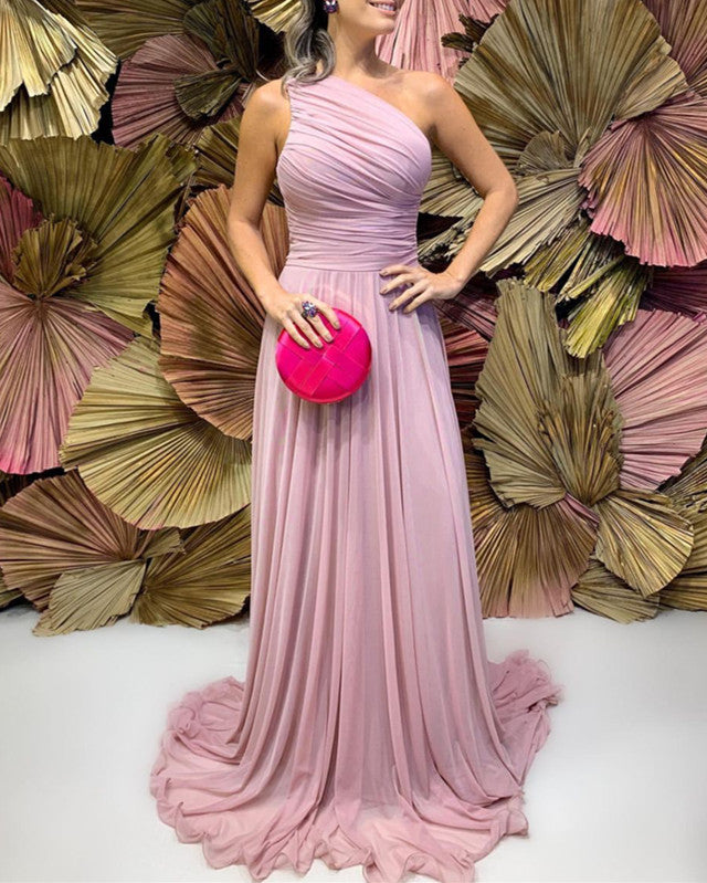 Pleated Chiffon One Shoulder Bridesmaid Dresses