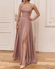 Long Split Bridesmaid Dresses Spaghetti Straps - RongMoon