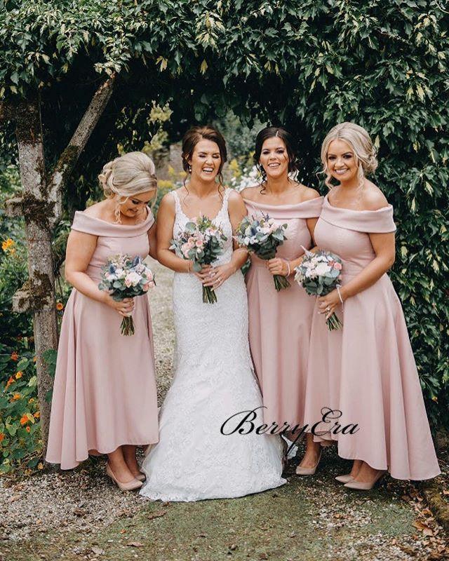 Off Shoulder Pink Hi-low  Lovely Bridesmaid Dresses - RongMoon