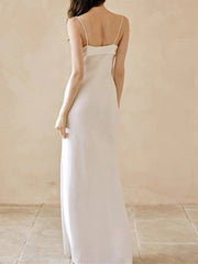 Sheath / Column Wedding Dresses Spaghetti Strap Strapless Floor Length Satin Sleeveless Simple Sexy with Bow(s) - RongMoon